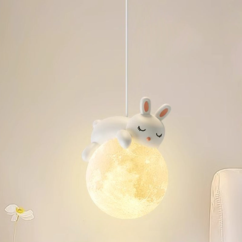 Modern Minimalist Cartoon Kids Moon Cute Animal Bear Rabbit Dog Elephant Sheep Resin Hardware PE 1-Light Pendant Light For Bedroom Cuvalon
