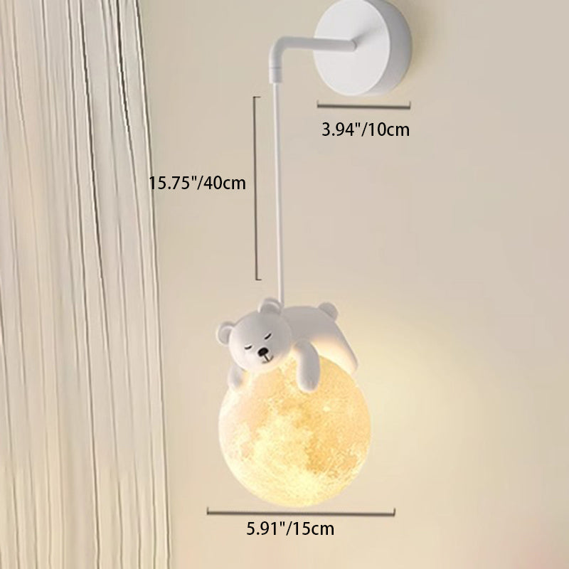 Modern Minimalist Cartoon Moon Cute Animal Bear Rabbit Dog Elephant Sheep Kids Resin Hardware PE 1-Light Wall Sconce Lamp For Bedroom Cuvalon