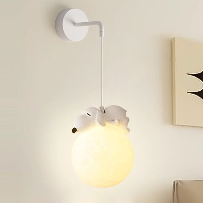 Modern Minimalist Cartoon Moon Cute Animal Bear Rabbit Dog Elephant Sheep Kids Resin Hardware PE 1-Light Wall Sconce Lamp For Bedroom Cuvalon