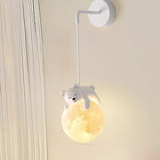 Modern Minimalist Cartoon Moon Cute Animal Bear Rabbit Dog Elephant Sheep Kids Resin Hardware PE 1-Light Wall Sconce Lamp For Bedroom Cuvalon