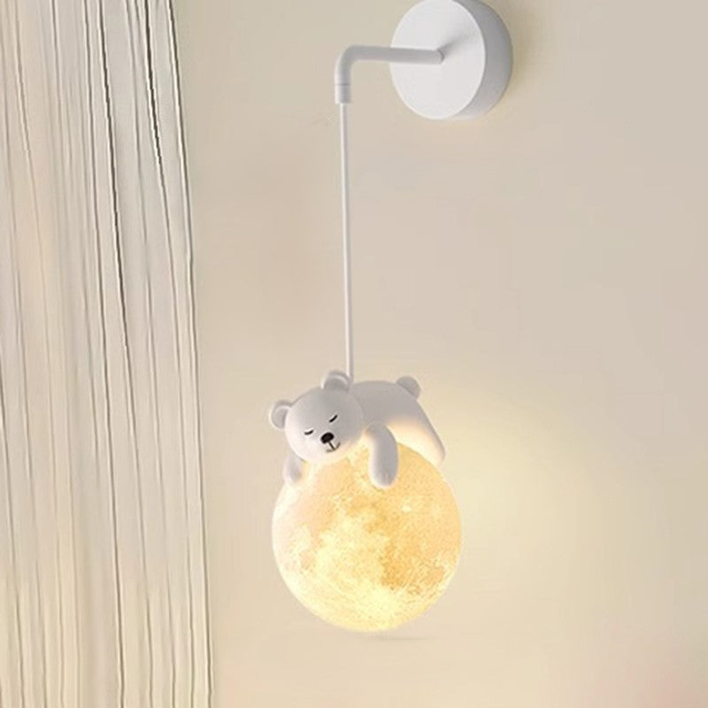 Modern Minimalist Cartoon Moon Cute Animal Bear Rabbit Dog Elephant Sheep Kids Resin Hardware PE 1-Light Wall Sconce Lamp For Bedroom Cuvalon