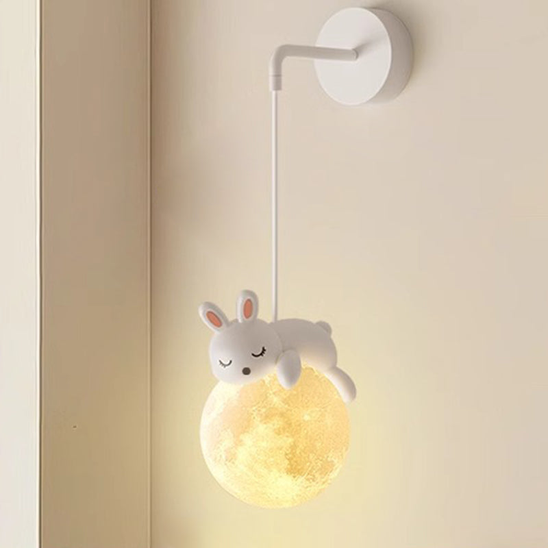 Modern Minimalist Cartoon Moon Cute Animal Bear Rabbit Dog Elephant Sheep Kids Resin Hardware PE 1-Light Wall Sconce Lamp For Bedroom Cuvalon