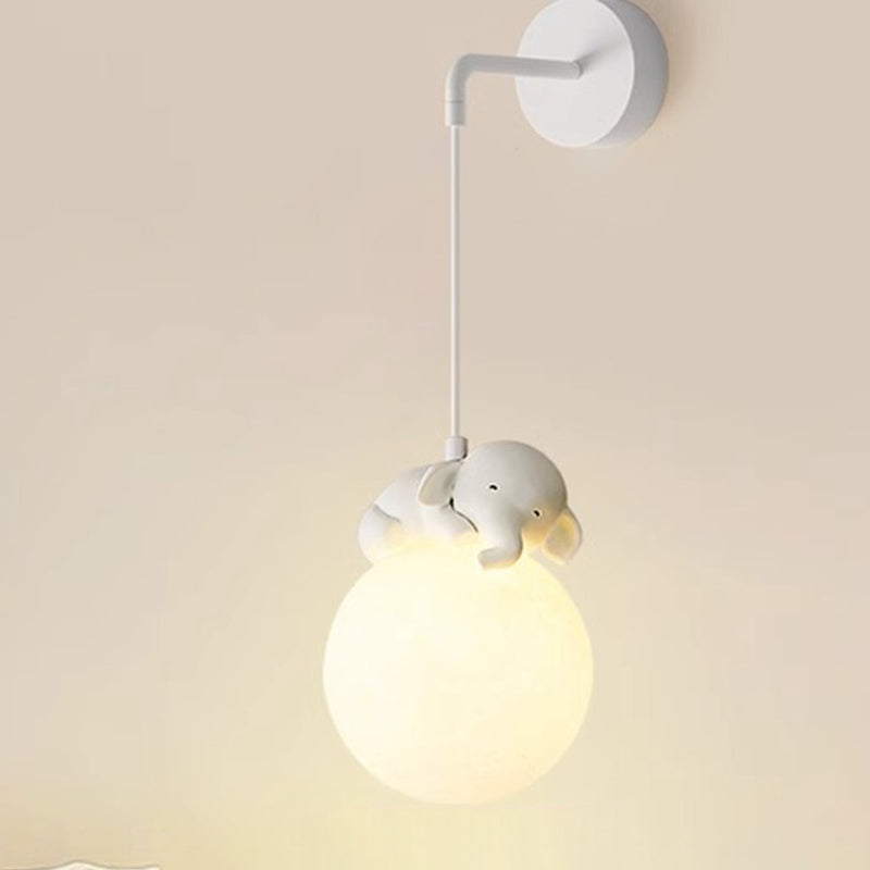Modern Minimalist Cartoon Moon Cute Animal Bear Rabbit Dog Elephant Sheep Kids Resin Hardware PE 1-Light Wall Sconce Lamp For Bedroom Cuvalon