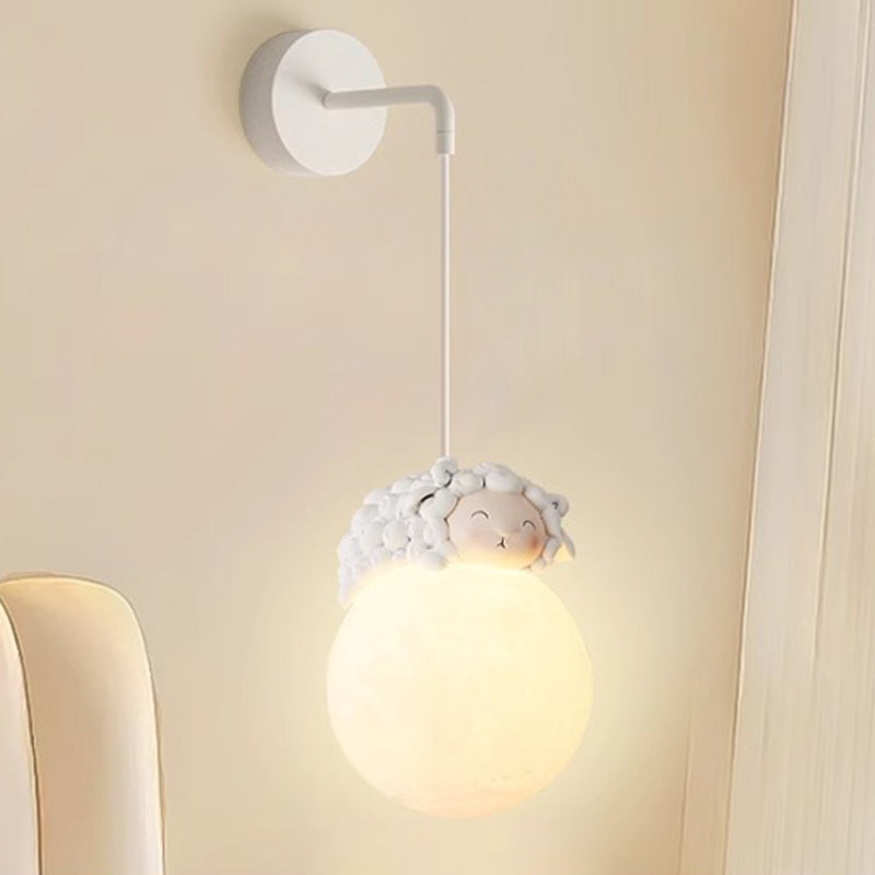 Modern Minimalist Cartoon Moon Cute Animal Bear Rabbit Dog Elephant Sheep Kids Resin Hardware PE 1-Light Wall Sconce Lamp For Bedroom Cuvalon