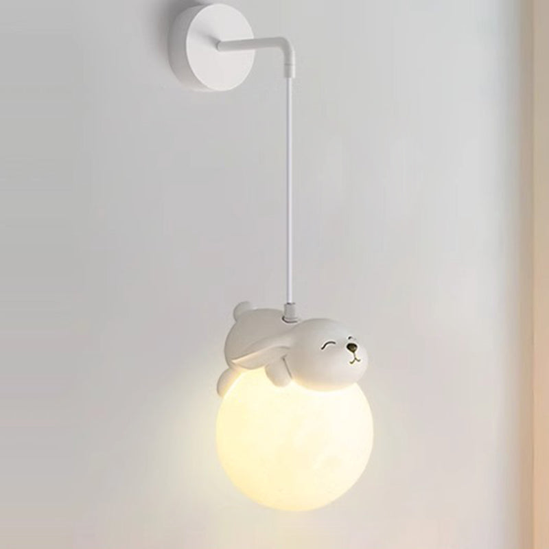 Modern Minimalist Cartoon Moon Cute Animal Bear Rabbit Dog Elephant Sheep Kids Resin Hardware PE 1-Light Wall Sconce Lamp For Bedroom Cuvalon