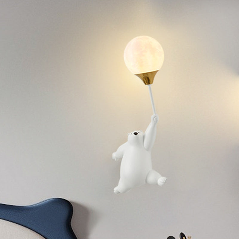 Contemporary Scandinavian Cartoon Kids Bear Balloon Resin PVC 1-Light Wall Sconce Lamp For Bedroom Cuvalon