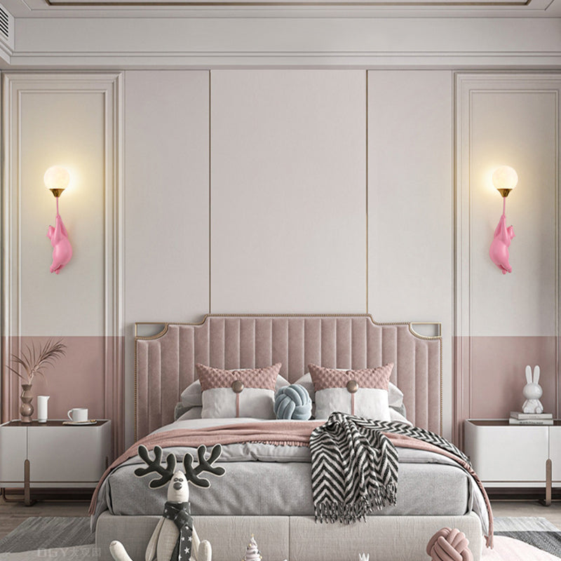 Contemporary Scandinavian Cartoon Kids Bear Balloon Resin PVC 1-Light Wall Sconce Lamp For Bedroom Cuvalon