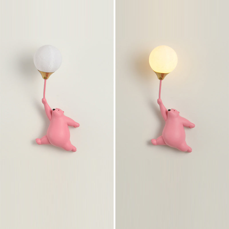 Contemporary Scandinavian Cartoon Kids Bear Balloon Resin PVC 1-Light Wall Sconce Lamp For Bedroom Cuvalon