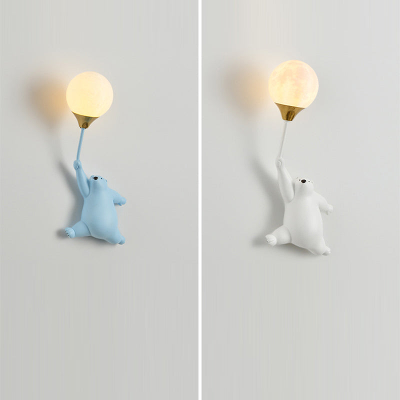 Contemporary Scandinavian Cartoon Kids Bear Balloon Resin PVC 1-Light Wall Sconce Lamp For Bedroom Cuvalon