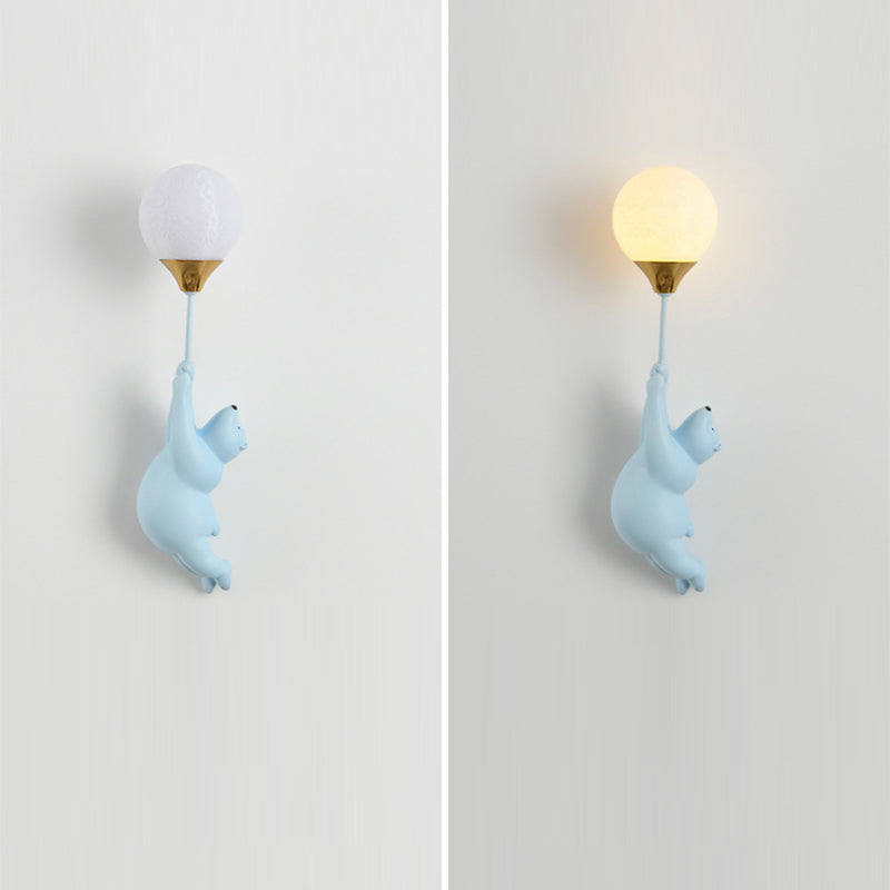 Contemporary Scandinavian Cartoon Kids Bear Balloon Resin PVC 1-Light Wall Sconce Lamp For Bedroom Cuvalon