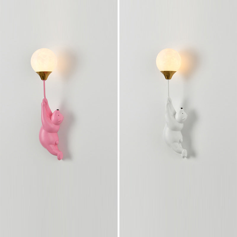 Contemporary Scandinavian Cartoon Kids Bear Balloon Resin PVC 1-Light Wall Sconce Lamp For Bedroom Cuvalon