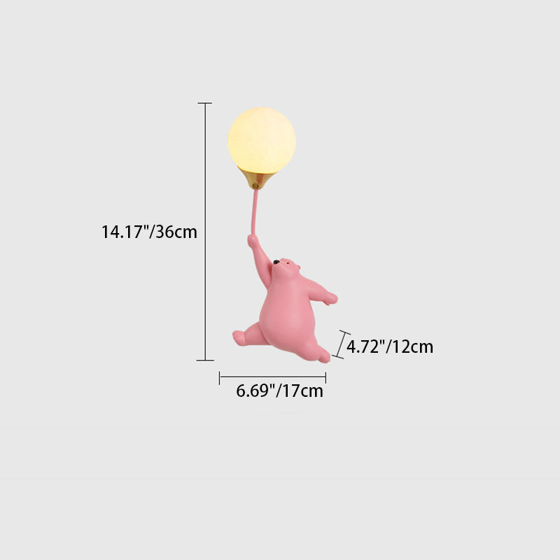 Contemporary Scandinavian Cartoon Kids Bear Balloon Resin PVC 1-Light Wall Sconce Lamp For Bedroom Cuvalon