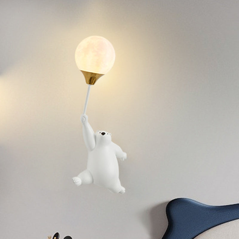 Contemporary Scandinavian Cartoon Kids Bear Balloon Resin PVC 1-Light Wall Sconce Lamp For Bedroom Cuvalon