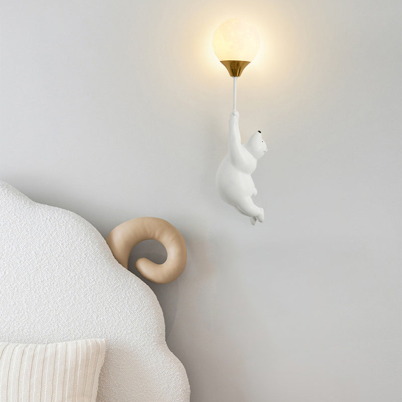 Contemporary Scandinavian Cartoon Kids Bear Balloon Resin PVC 1-Light Wall Sconce Lamp For Bedroom Cuvalon