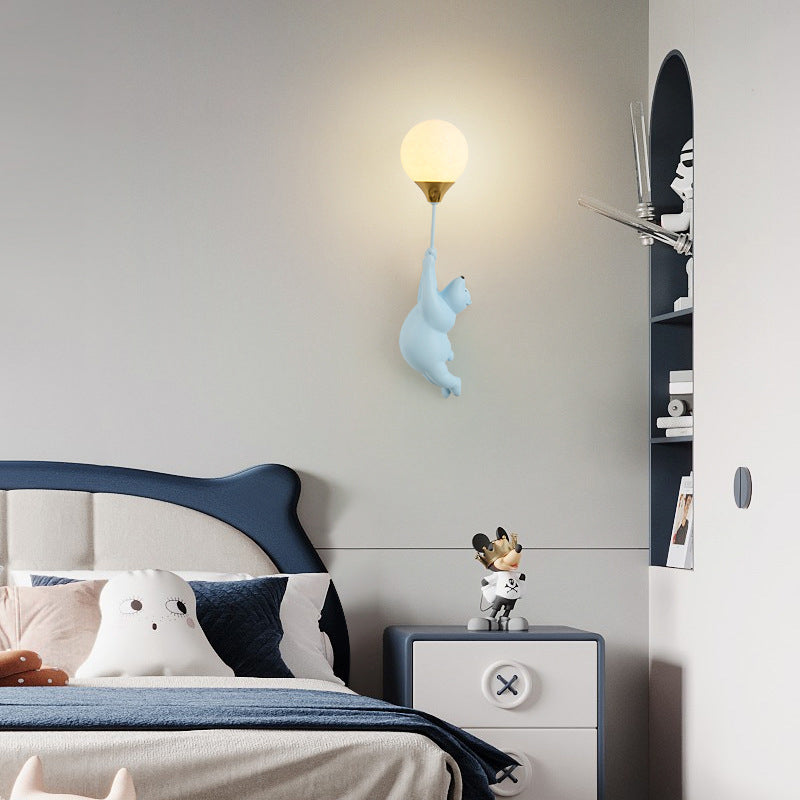 Contemporary Scandinavian Cartoon Kids Bear Balloon Resin PVC 1-Light Wall Sconce Lamp For Bedroom Cuvalon