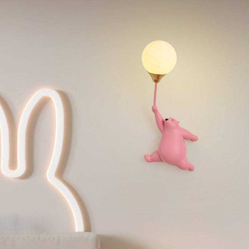 Contemporary Scandinavian Cartoon Kids Bear Balloon Resin PVC 1-Light Wall Sconce Lamp For Bedroom Cuvalon