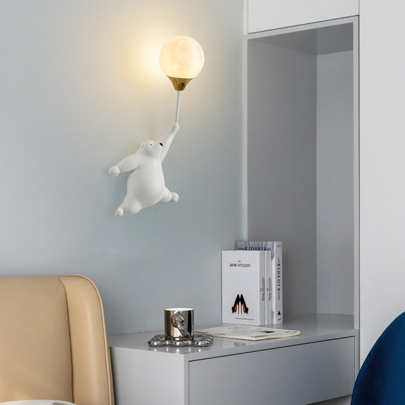 Contemporary Scandinavian Cartoon Kids Bear Balloon Resin PVC 1-Light Wall Sconce Lamp For Bedroom Cuvalon