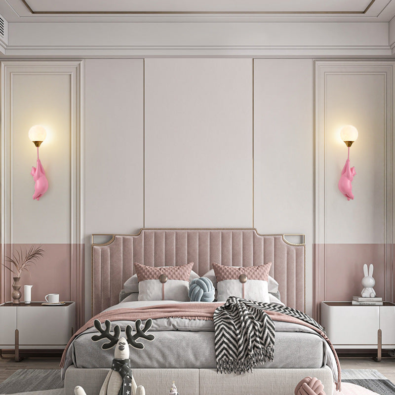 Contemporary Scandinavian Cartoon Kids Bear Balloon Resin PVC 1-Light Wall Sconce Lamp For Bedroom Cuvalon