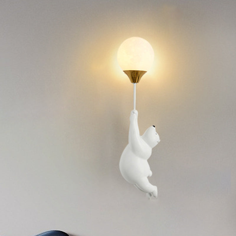 Contemporary Scandinavian Cartoon Kids Bear Balloon Resin PVC 1-Light Wall Sconce Lamp For Bedroom Cuvalon