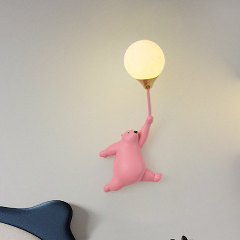 Contemporary Scandinavian Cartoon Kids Bear Balloon Resin PVC 1-Light Wall Sconce Lamp For Bedroom Cuvalon