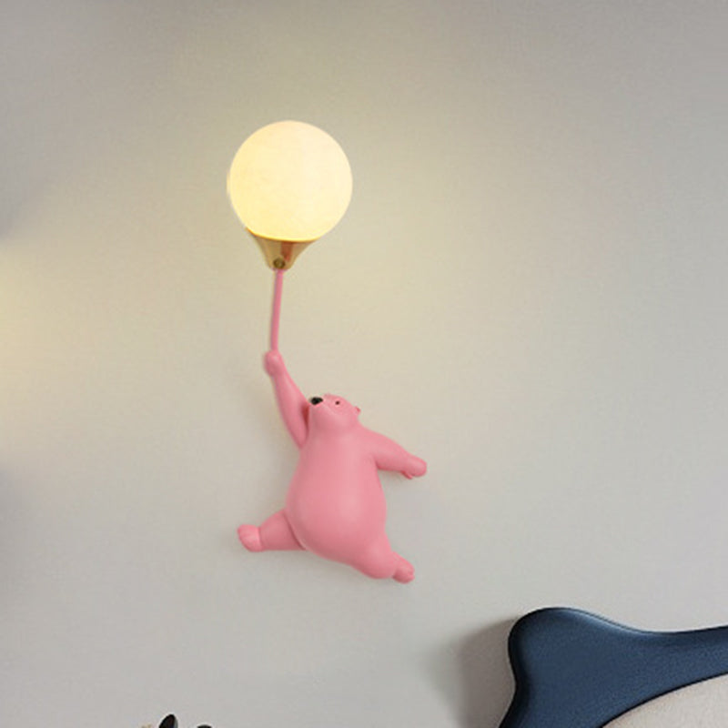 Contemporary Scandinavian Cartoon Kids Bear Balloon Resin PVC 1-Light Wall Sconce Lamp For Bedroom Cuvalon