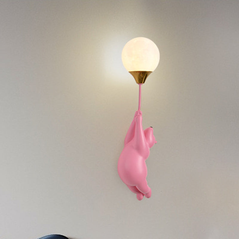 Contemporary Scandinavian Cartoon Kids Bear Balloon Resin PVC 1-Light Wall Sconce Lamp For Bedroom Cuvalon