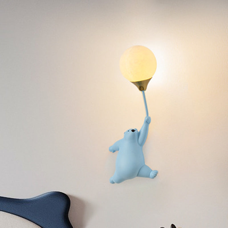Contemporary Scandinavian Cartoon Kids Bear Balloon Resin PVC 1-Light Wall Sconce Lamp For Bedroom Cuvalon