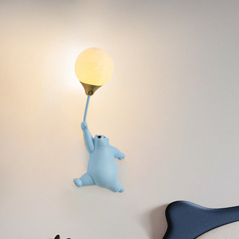 Contemporary Scandinavian Cartoon Kids Bear Balloon Resin PVC 1-Light Wall Sconce Lamp For Bedroom Cuvalon