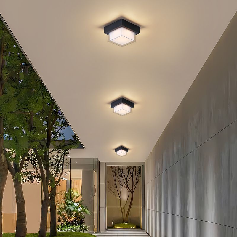 Modern Minimalist Waterproof Square Round Cylinder Die-Cast Aluminum Acrylic LED Flush Mount Ceiling Light For Outdoor Patio Cuvalon