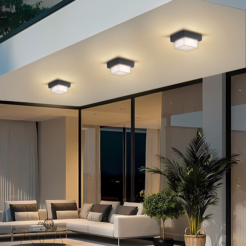 Modern Minimalist Waterproof Square Round Cylinder Die-Cast Aluminum Acrylic LED Flush Mount Ceiling Light For Outdoor Patio Cuvalon
