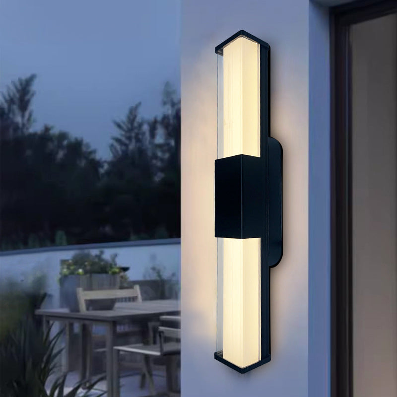 Modern Minimalist Waterproof Rectangle Long Aluminum PC Outdoor Wall Sconce Lamp For Garden Cuvalon