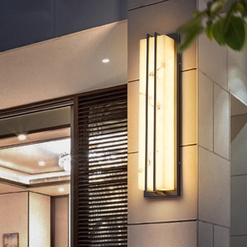 Modern Minimalist Waterproof Rectangle Long Stainless Steel Resin LED Outdoor Wall Sconce Lamp For Outdoor Patio Cuvalon