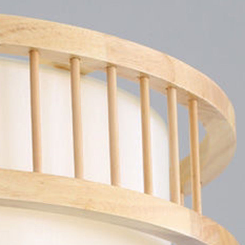 Traditional Japanese Wood Fabric Round Shade 1/4-Light Chandelier For Dining Room Cuvalon