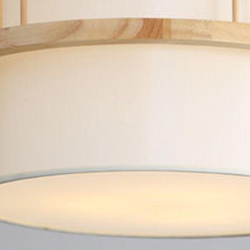 Traditional Japanese Wood Fabric Round Shade 1/4-Light Chandelier For Dining Room Cuvalon