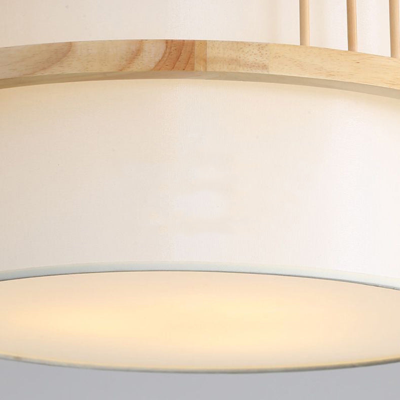 Traditional Japanese Wood Fabric Round Shade 1/4-Light Chandelier For Dining Room Cuvalon