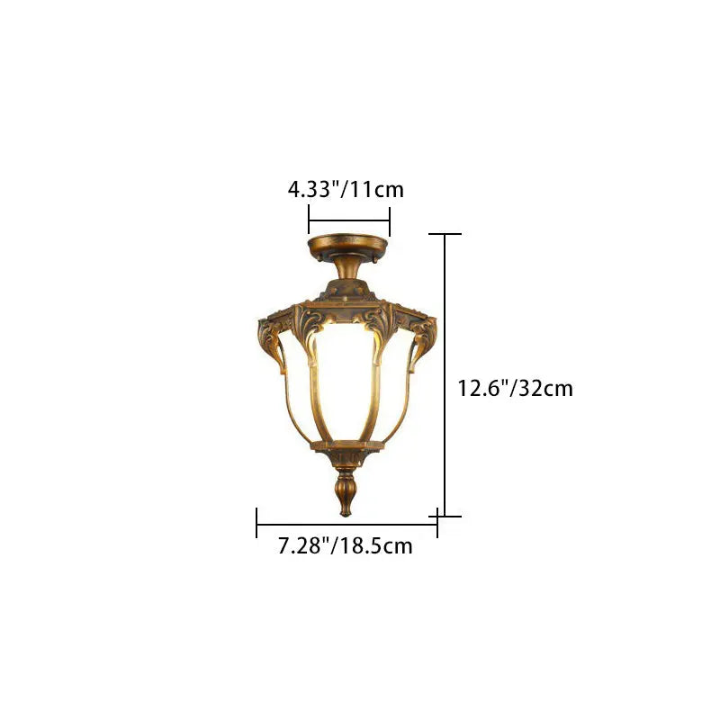Traditional Vintage Aluminum Polygon Glass 1-Light Waterproof Outdoor Semi-Flush Mount Ceiling Light For Garden Cuvalon
