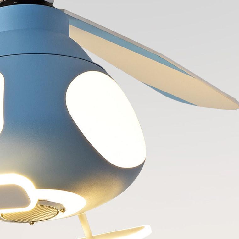 Contemporary Creative Cartoon Helicopter Iron Acrylic LED Kids Downrods Ceiling Fan Light For Bedroom Cuvalon