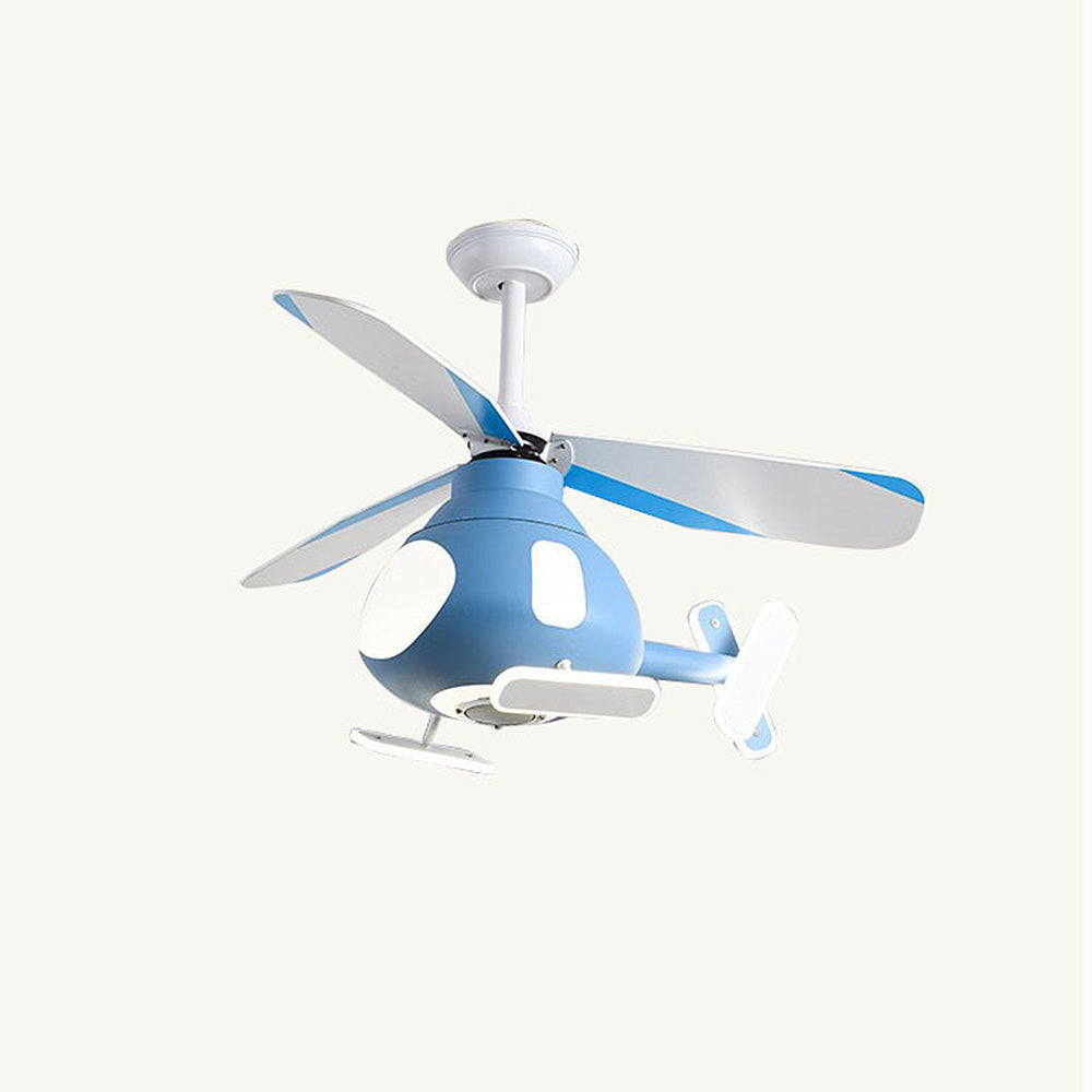 Contemporary Creative Cartoon Helicopter Iron Acrylic LED Kids Downrods Ceiling Fan Light For Bedroom Cuvalon