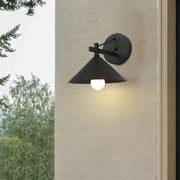 Contemporary Nordic Iron Geometric Cone 1-Light Outdoor Waterproof Wall Sconce Lamp For Garden Cuvalon