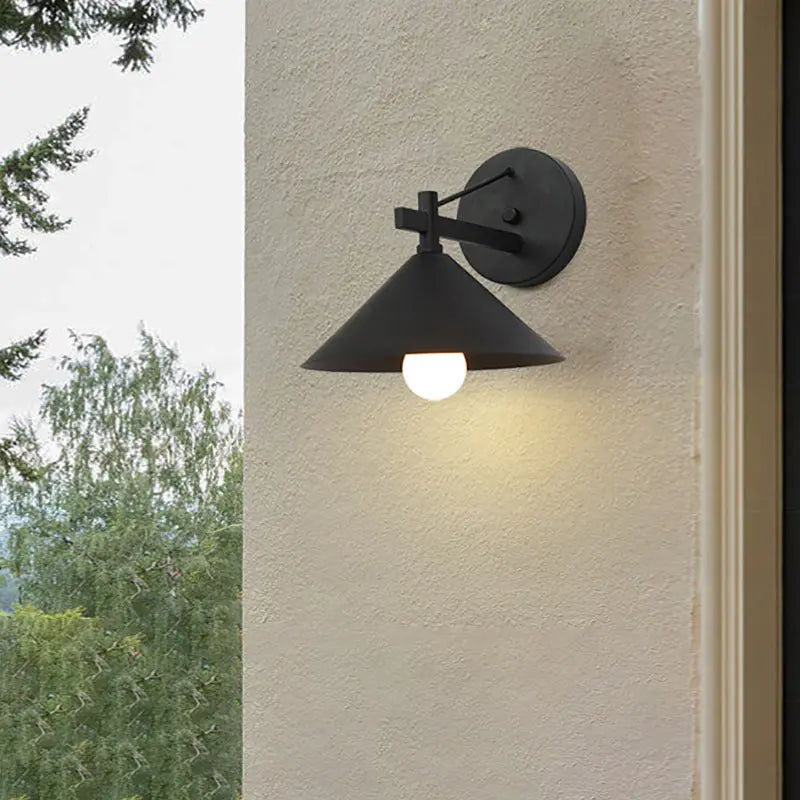 Contemporary Nordic Iron Geometric Cone 1-Light Outdoor Waterproof Wall Sconce Lamp For Garden Cuvalon