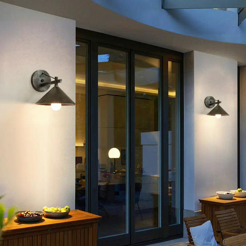 Contemporary Nordic Iron Geometric Cone 1-Light Outdoor Waterproof Wall Sconce Lamp For Garden Cuvalon