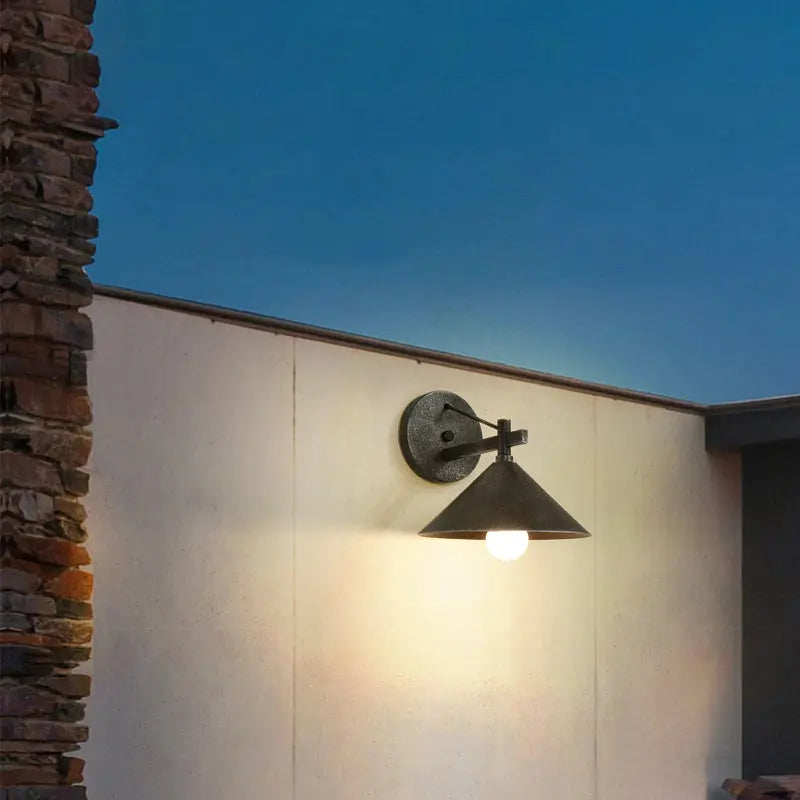 Contemporary Nordic Iron Geometric Cone 1-Light Outdoor Waterproof Wall Sconce Lamp For Garden Cuvalon