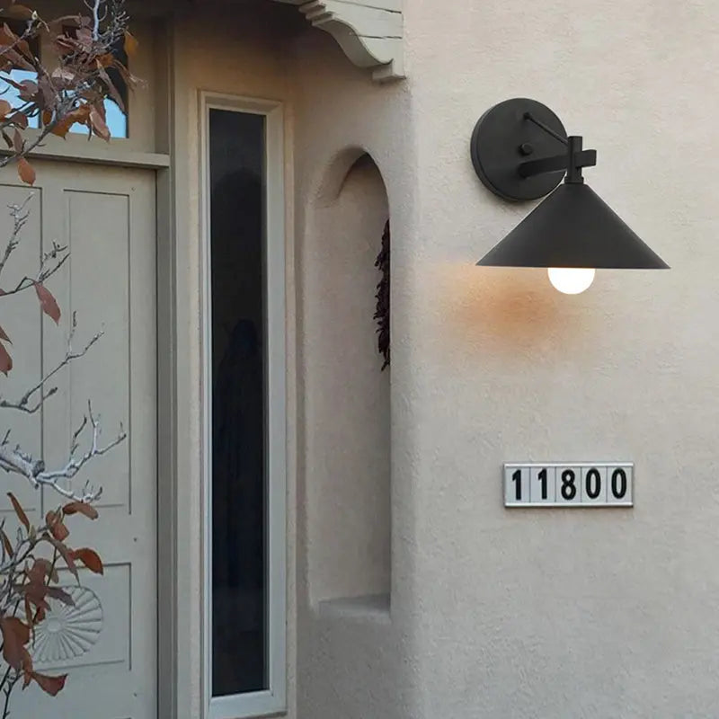 Contemporary Nordic Iron Geometric Cone 1-Light Outdoor Waterproof Wall Sconce Lamp For Garden Cuvalon