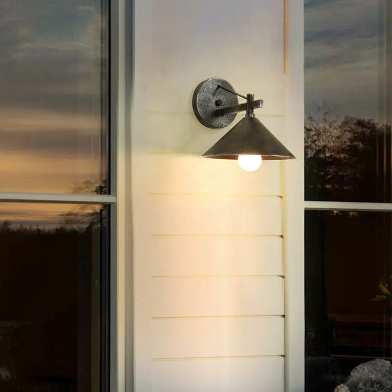 Contemporary Nordic Iron Geometric Cone 1-Light Outdoor Waterproof Wall Sconce Lamp For Garden Cuvalon