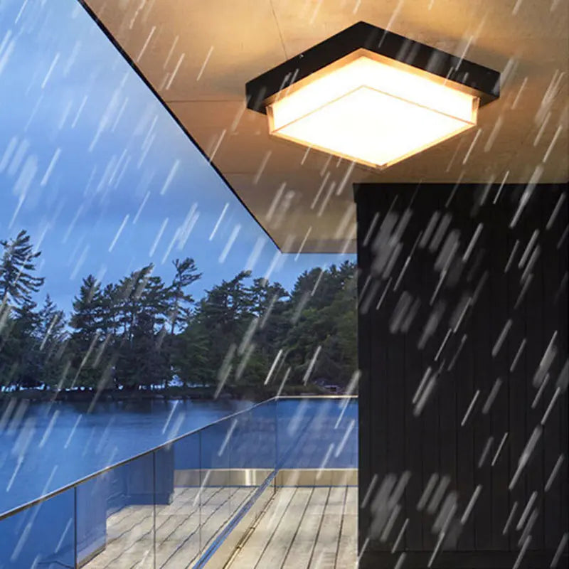 Contemporary Industrial Square Aluminum Acrylic LED Waterproof Outdoor Flush Mount Ceiling Light For Garden Cuvalon