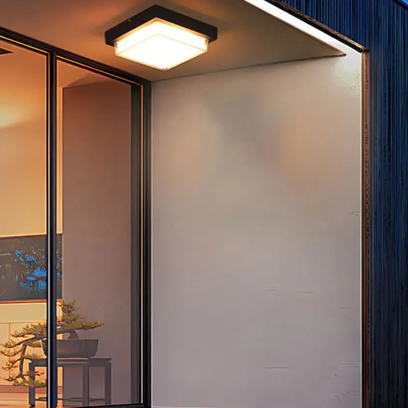 Contemporary Industrial Square Aluminum Acrylic LED Waterproof Outdoor Flush Mount Ceiling Light For Garden Cuvalon