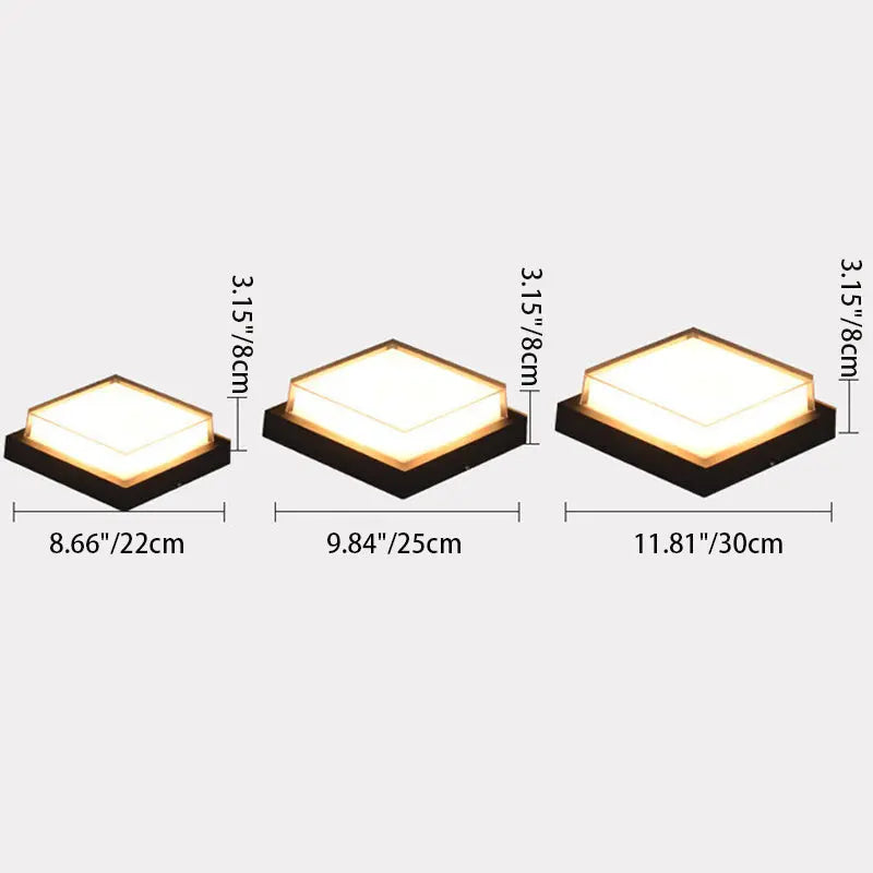 Contemporary Industrial Square Aluminum Acrylic LED Waterproof Outdoor Flush Mount Ceiling Light For Garden Cuvalon