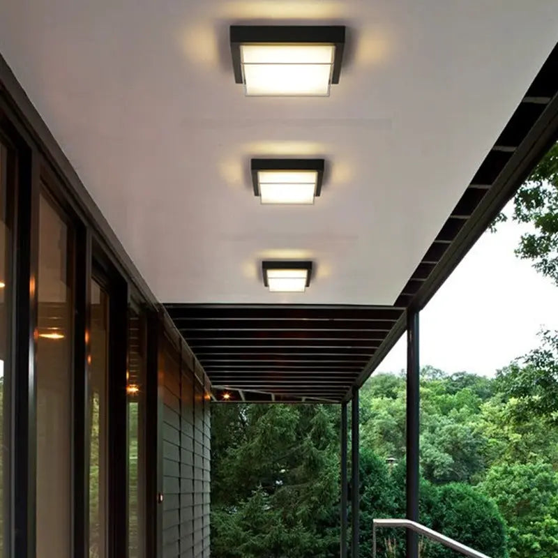 Contemporary Industrial Square Aluminum Acrylic LED Waterproof Outdoor Flush Mount Ceiling Light For Garden Cuvalon