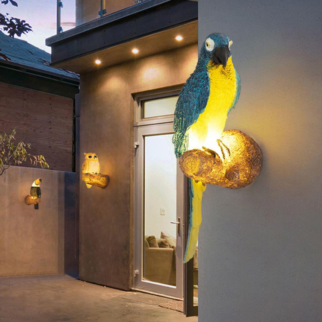 Contemporary Creative Resin Imitation Animal Toucan Owl Waterproof LED Wall Sconce Lamp For Outdoor Patio Cuvalon
