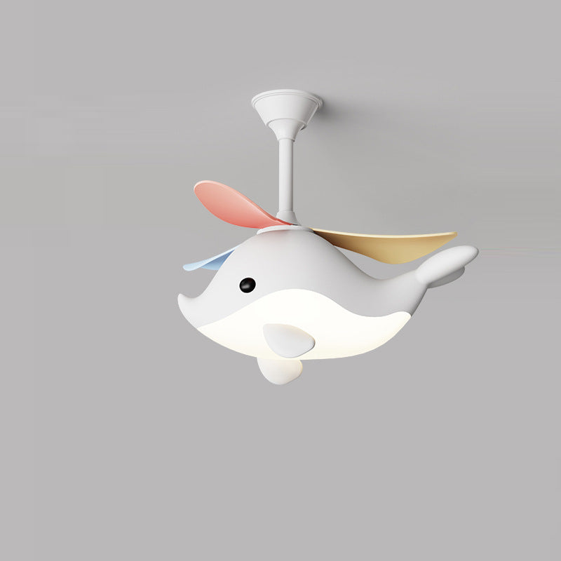 Contemporary Scandinavian Cartoon Whale Plane Iron Acrylic Shade ABS Fan LED Downrods Ceiling Fan Light For Bedroom Cuvalon